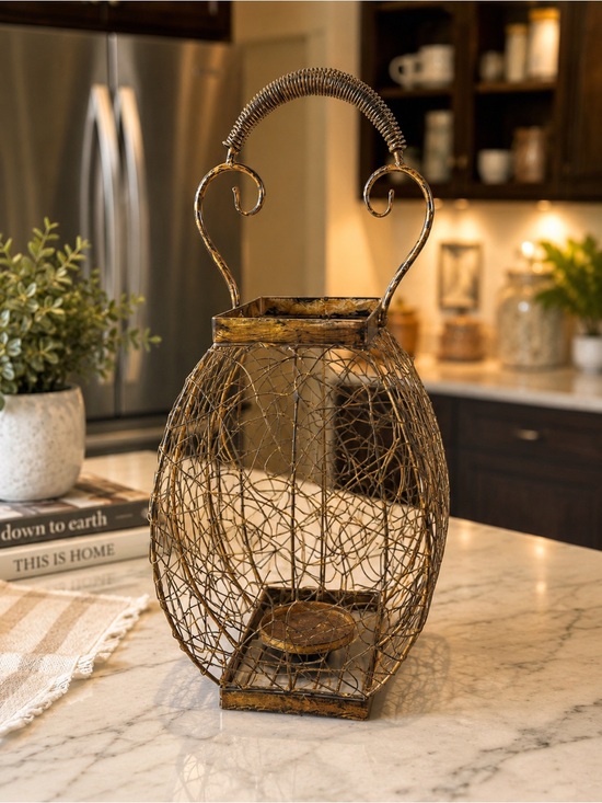 Other - Rustic Gold Wire Lantern - Decorative Home Accent